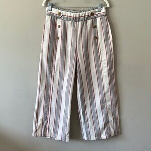 Robert Louis Pants Wide Leg Linen Blend Crop Pull On High Rise Striped size S